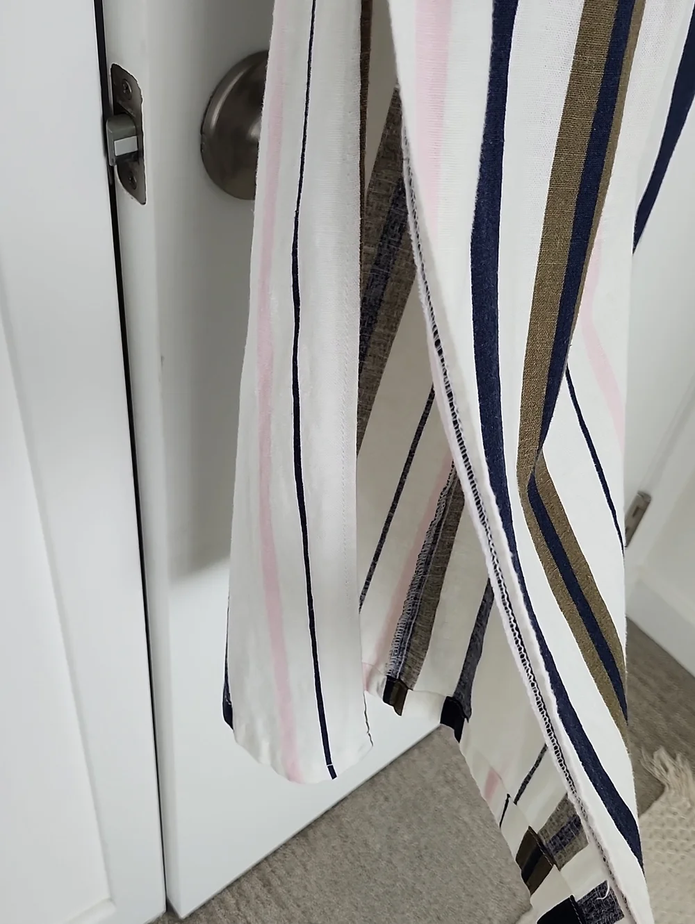 Rewash Striped Paperbag-Waist Wide Leg Pants in White, Navy, Olive & Pink